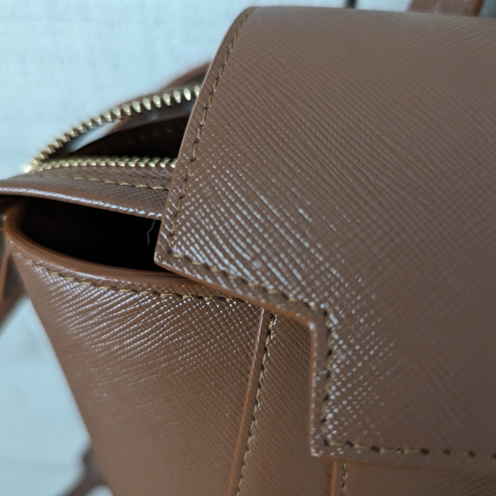 Senreve Mini Maestra Chestnut Tan Convertible Italian Leather Crossbody Backpack - Picture 2 of 14